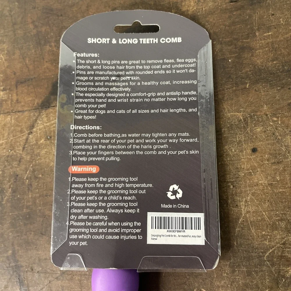 Pet Comb, Long and Short Teeth Comb for Dogs & Cats, Removes Loose Pet Hair